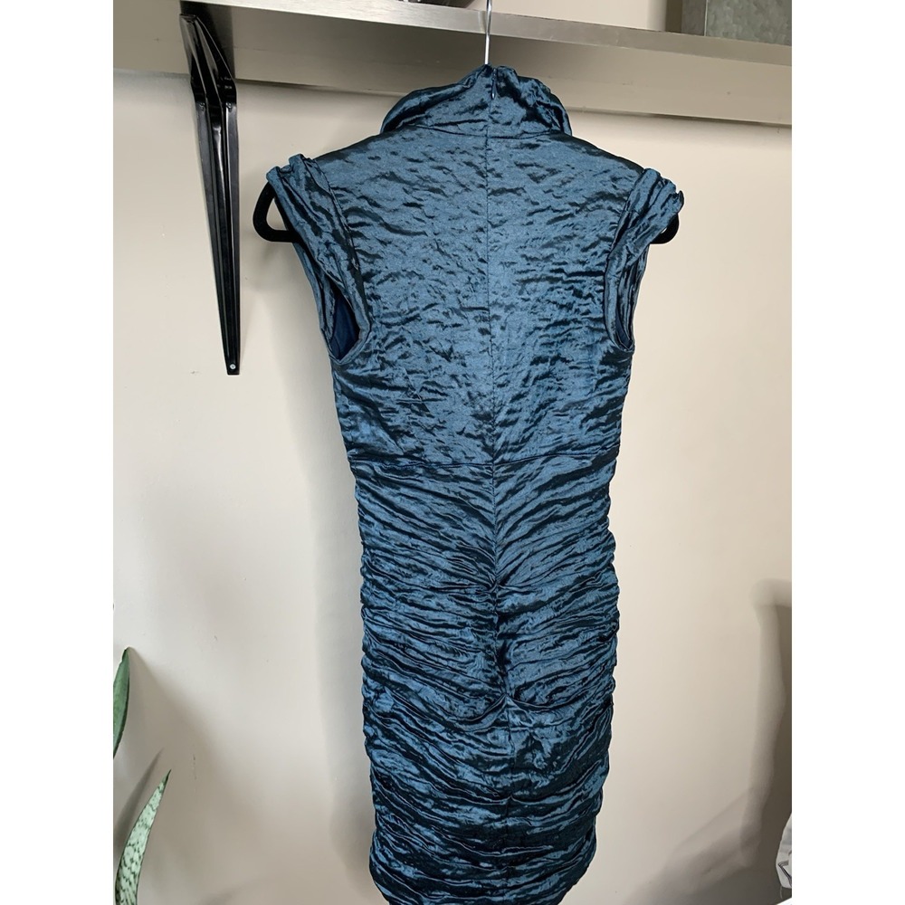 Vintage Y2K 90's Nicole Miller Gold Label Blue Rushed Dress Size 6 USA $450 - Picture 14 of 16